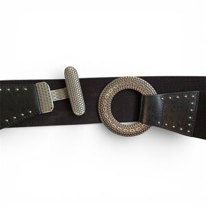 Black Belt Genuine Leather And Linen Stretch Silver Accents Women’s Size M/L